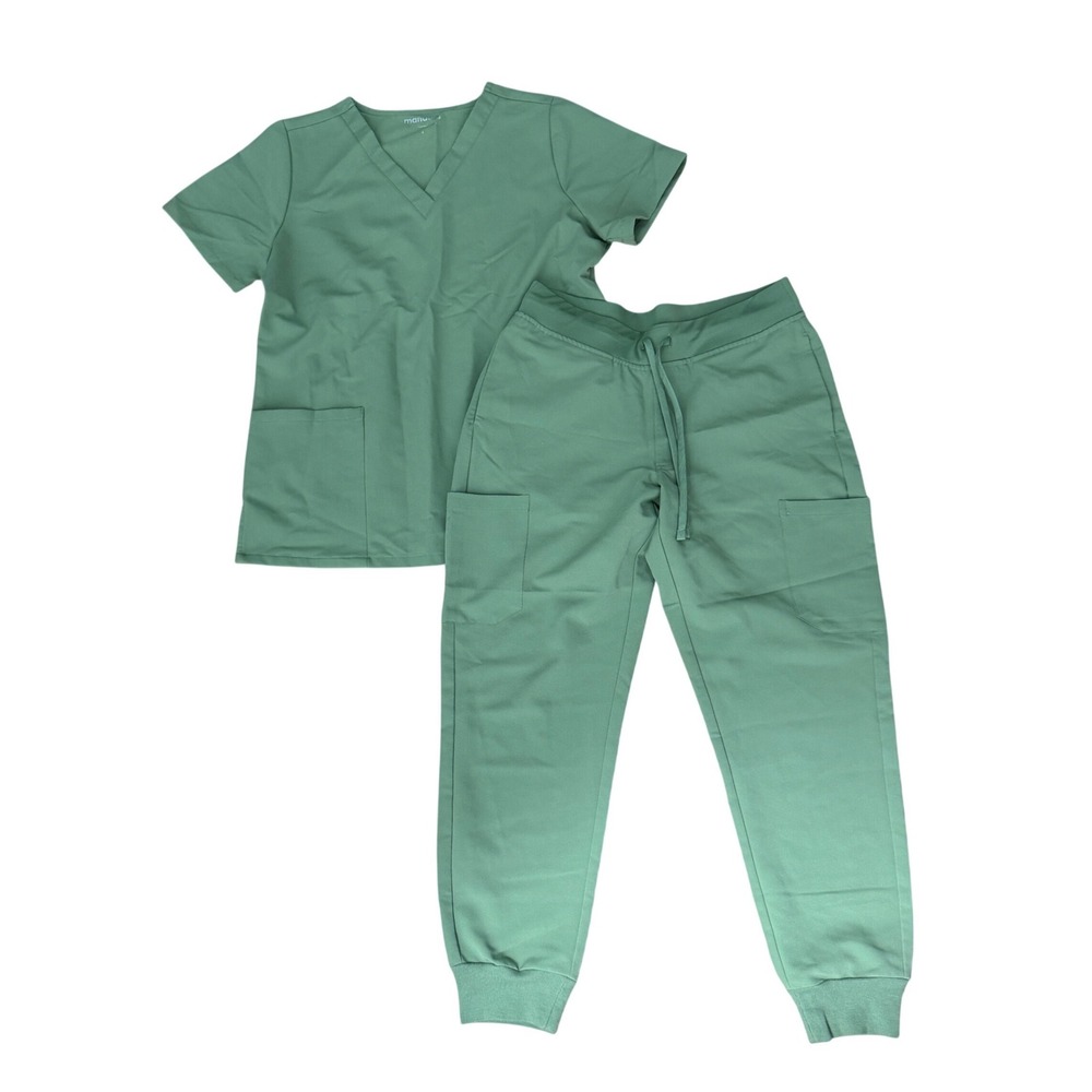 Mandala Scrub Set Womens Small Jogger Pants V-Neck Top Equa-Tek Green Utility